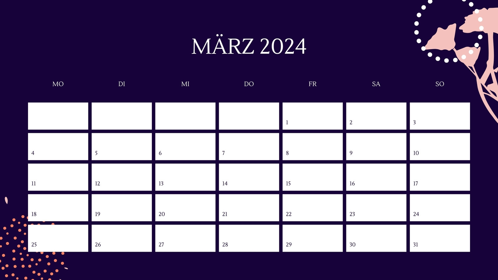 Kostenlos Anpassbare M rz 2024 Kalender Vorlagen Canva