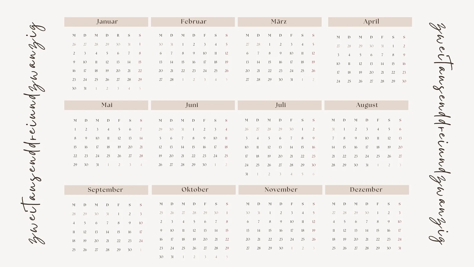 Monatliche Kalender Ausdrucken