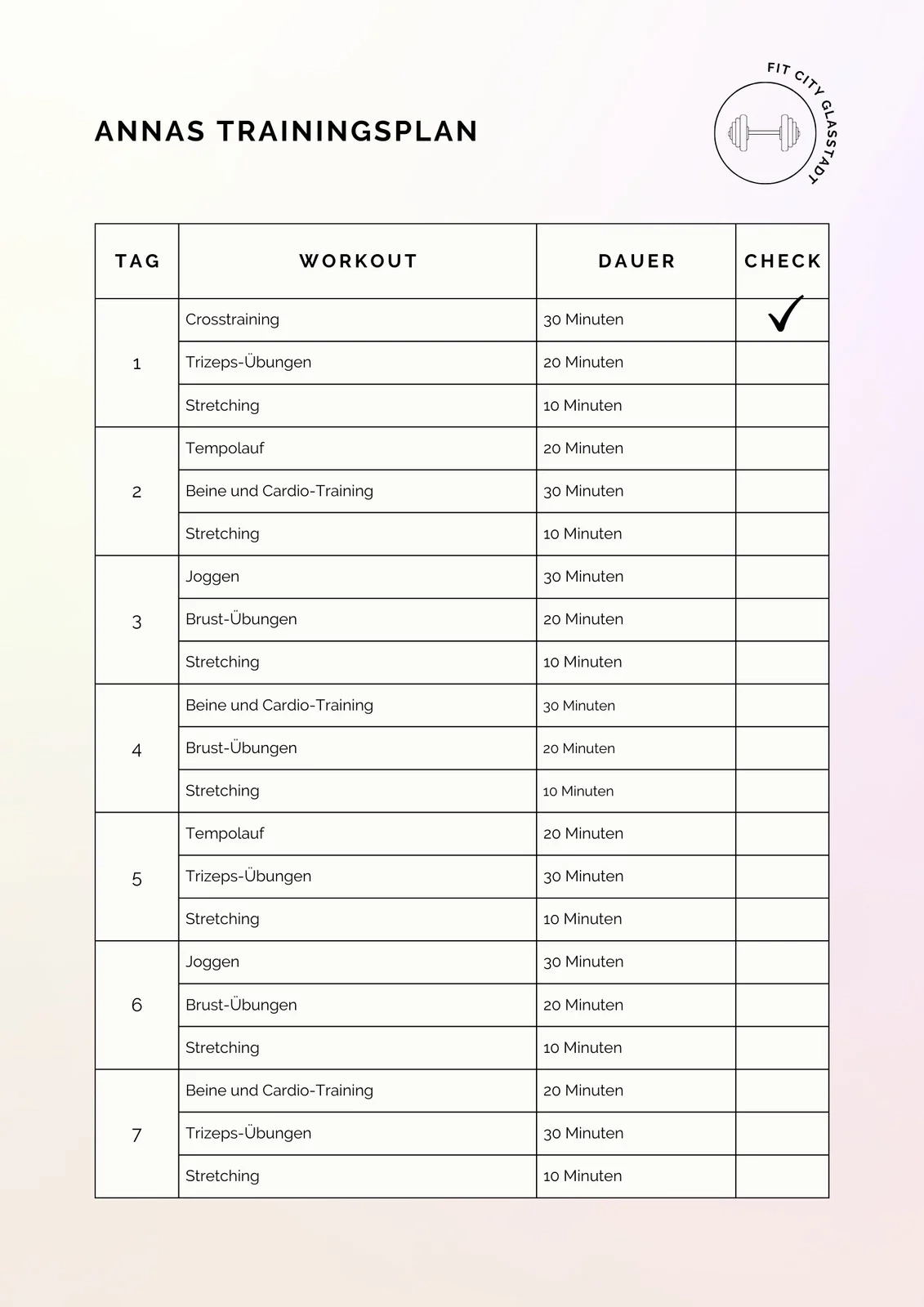 Kostenlos Anpassbare Vorlagen F r Trainingspl ne Canva