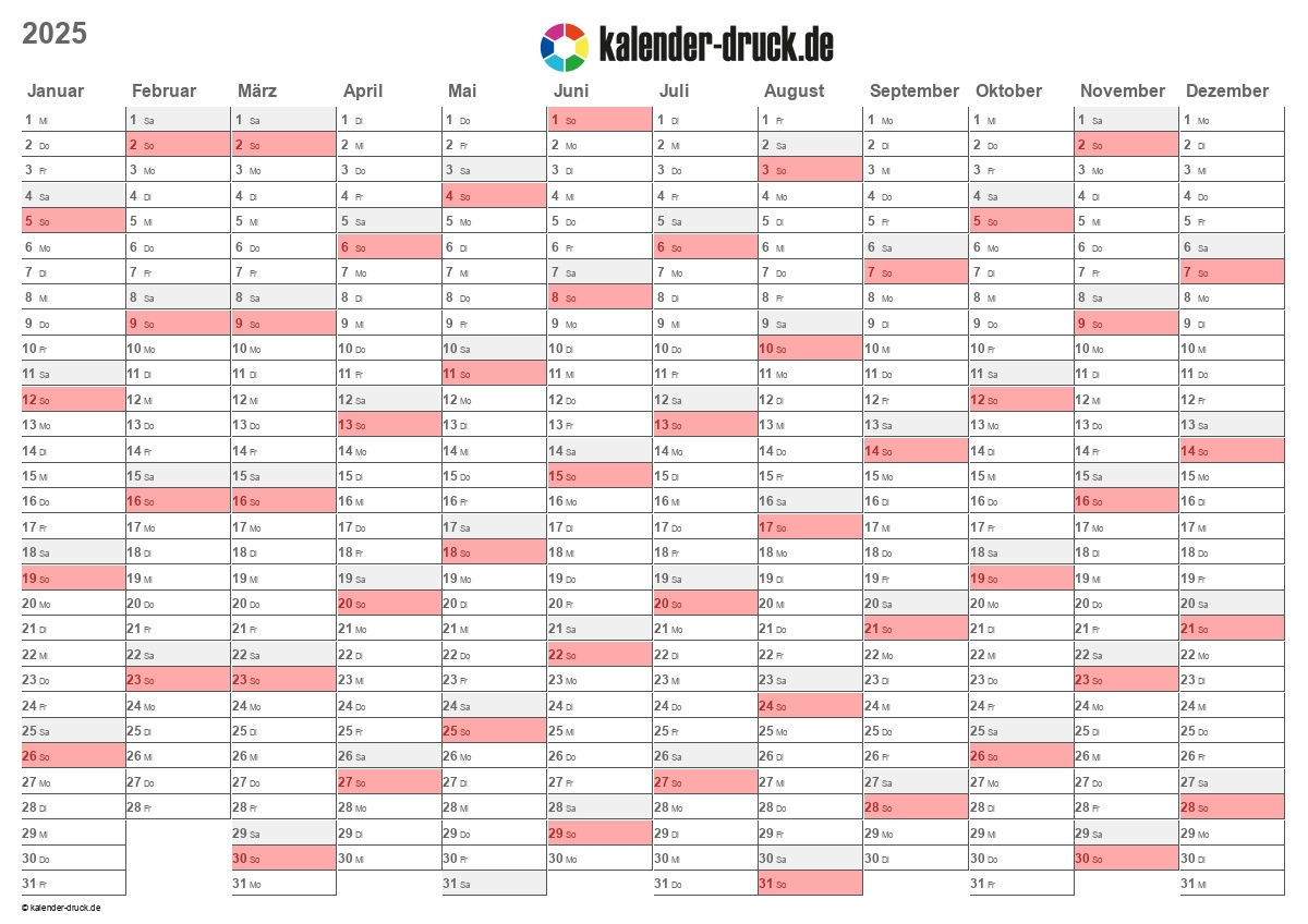 kostenlos kalender zum selbst ausdrucken f r 2025 und 2026 kalender druck de