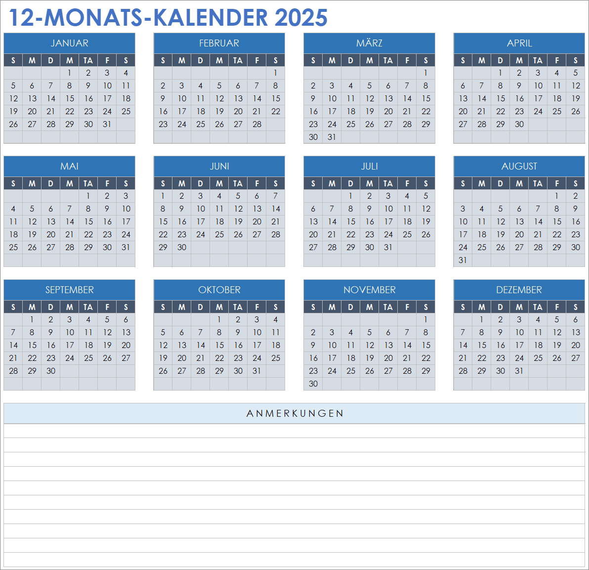 Kalender Zum Füllen in Excel