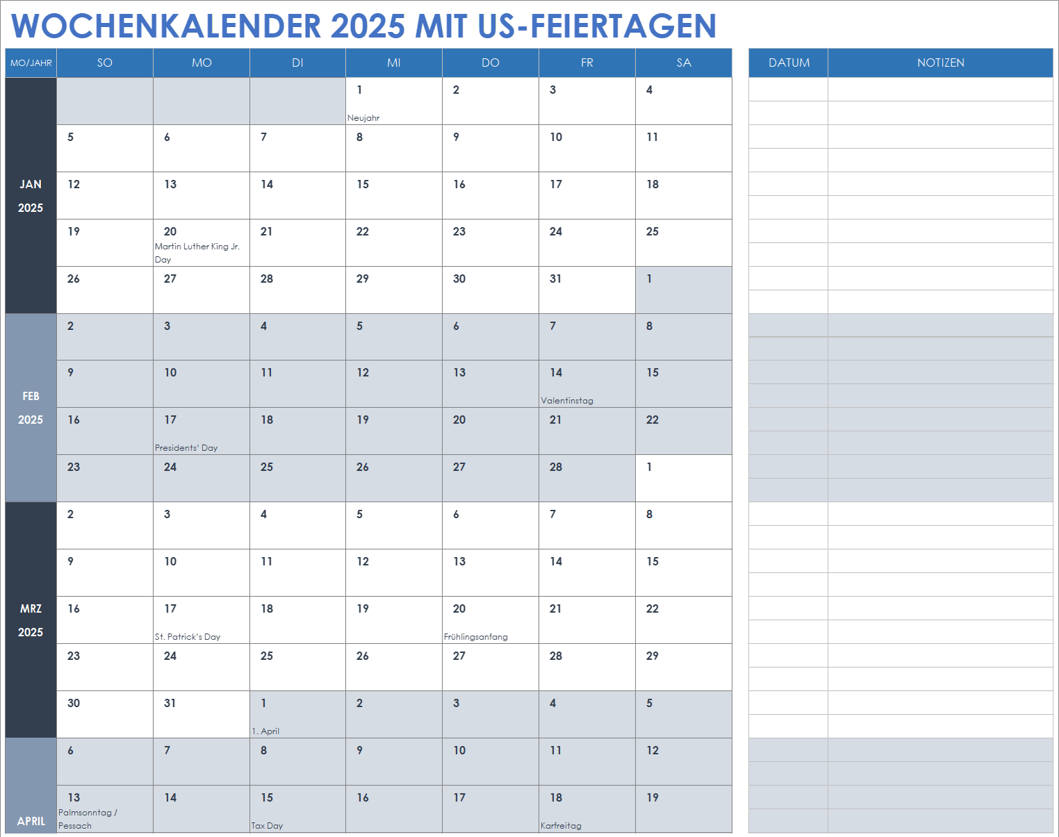2025V Kalender Datum Excel Erstellen