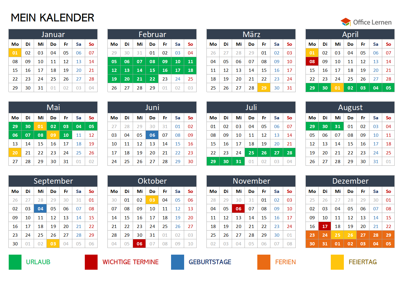 Urlaub Kalender Gestalten Word