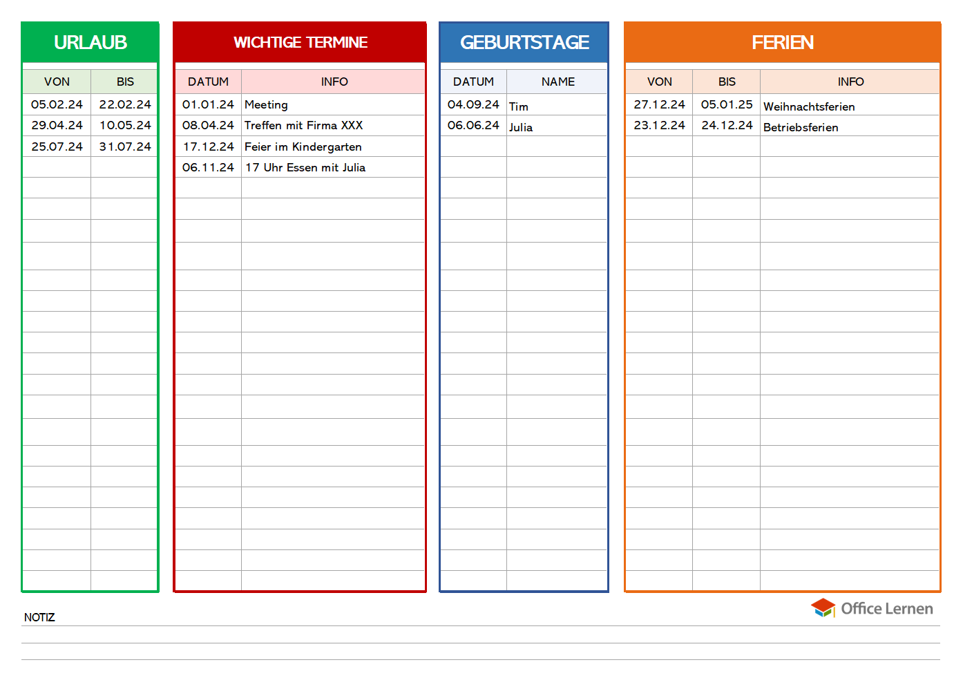 Vorlage Kalender Zum Schreiben