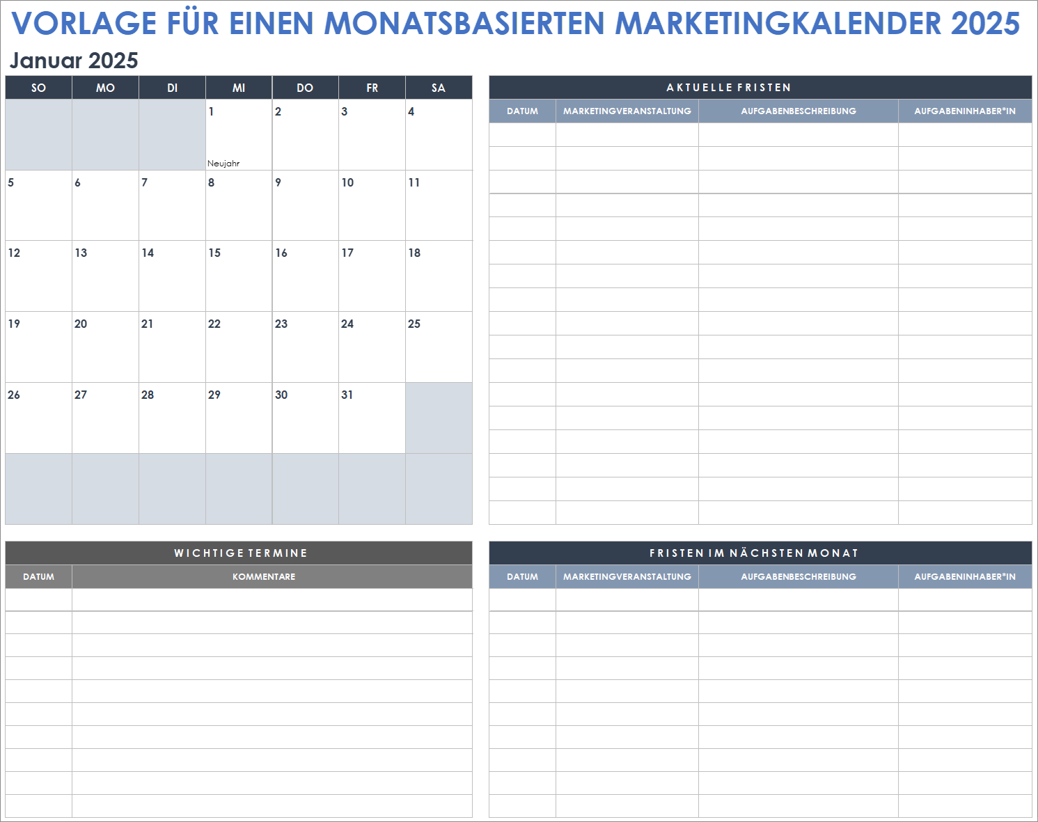 Kostenlose Projektkalendervorlagen