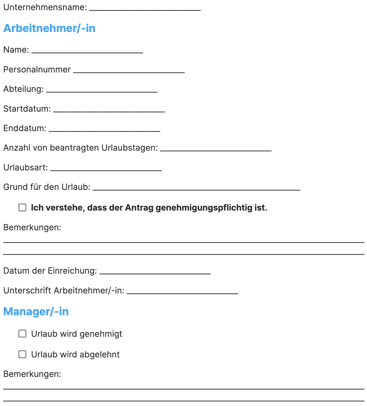Kostenlose Urlaubsantrag Vorlagen