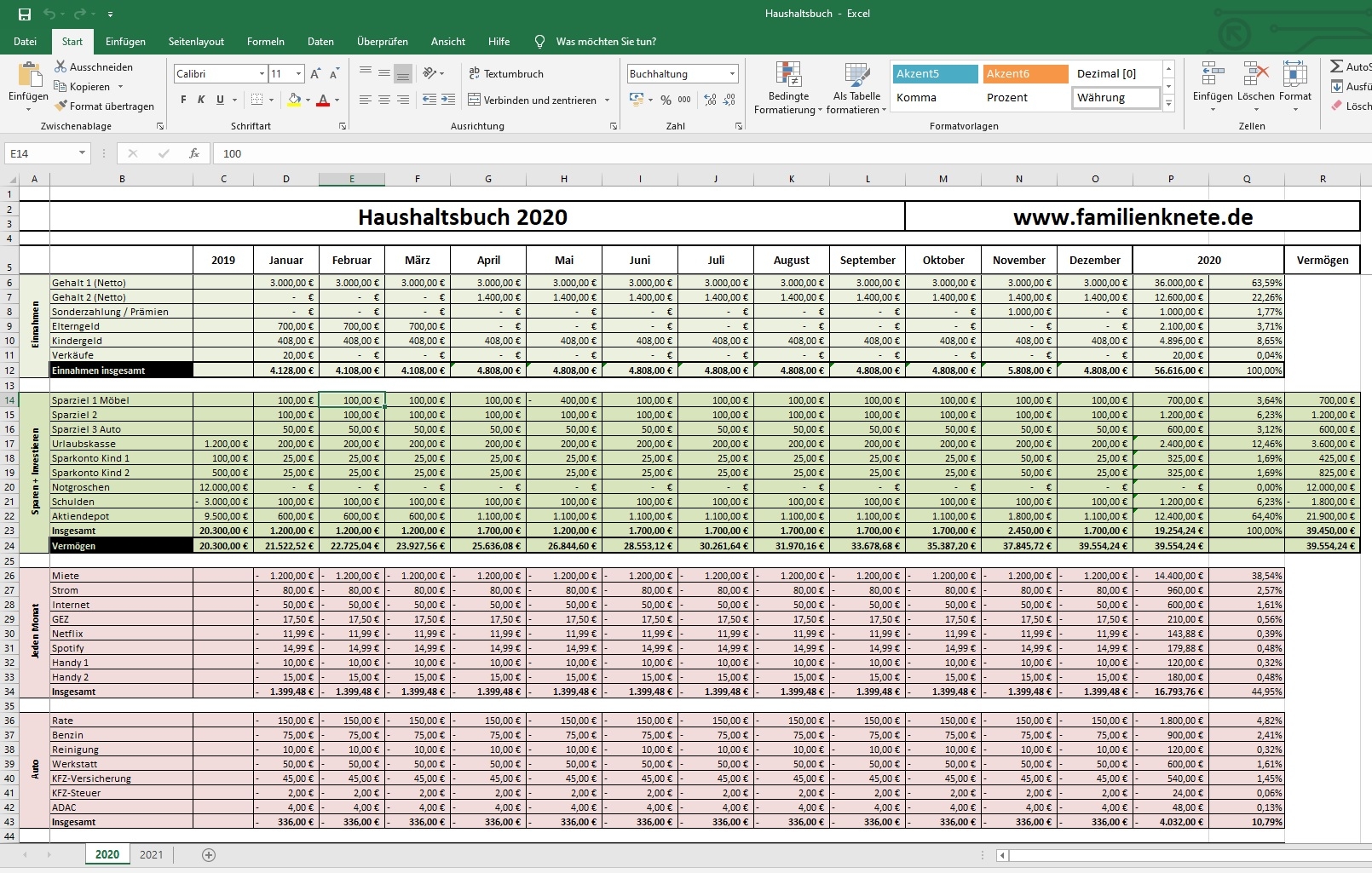Kostenloses Haushaltsbuch Excel Vorlage F r Familien Familienknete
