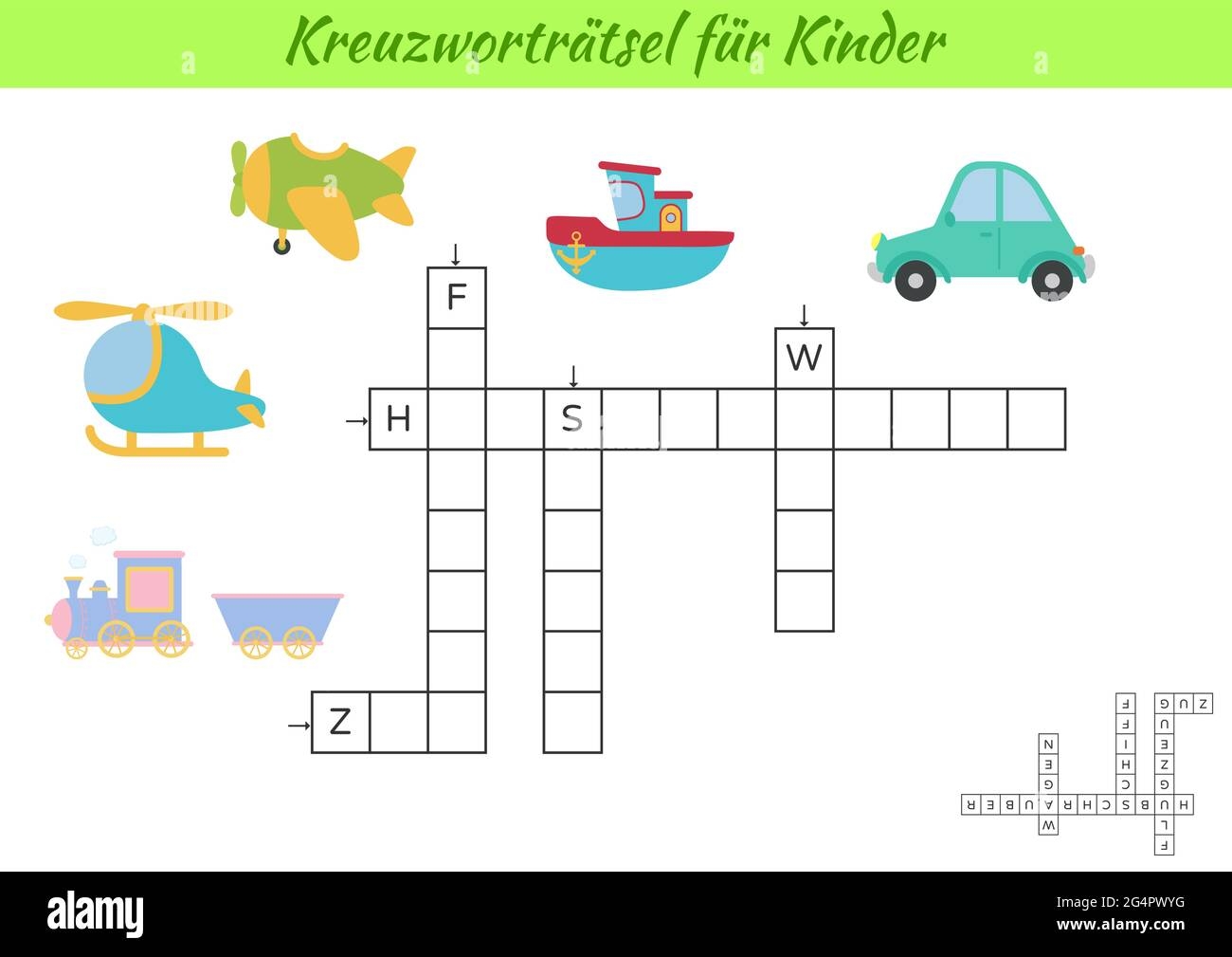 Kreuzwortr tsel F r Kinder Auf Deutsch Mit Bildern Von Transport Lernspiel Zum Lernen Der Deutschen Sprache Und W rter Druckbares Arbeitsblatt F r Untergeordnete Vorg nge Stock Vektorgrafik Alamy