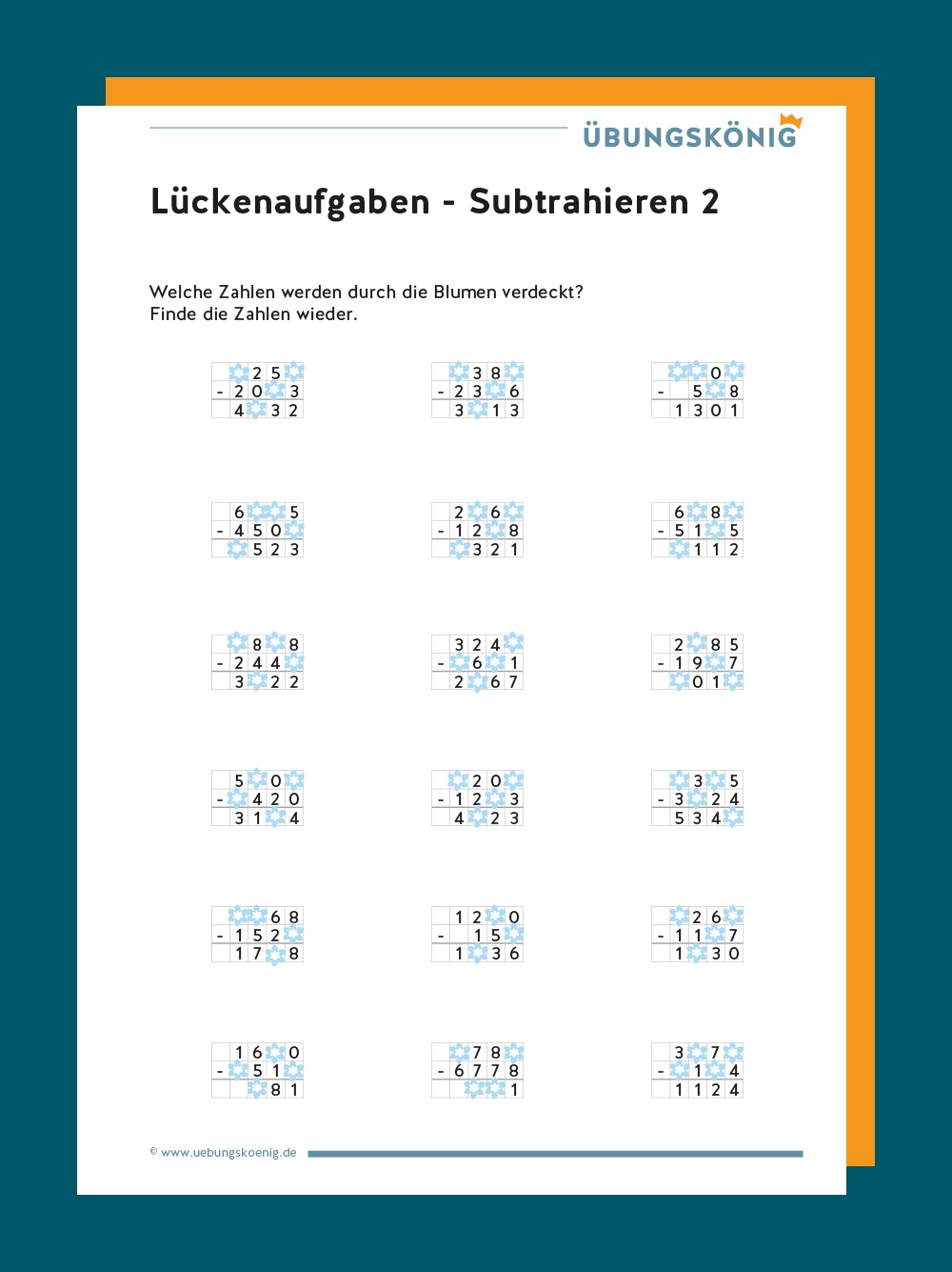 L ckenaufgaben Klecksaufgaben Schriftliches Subtrahieren