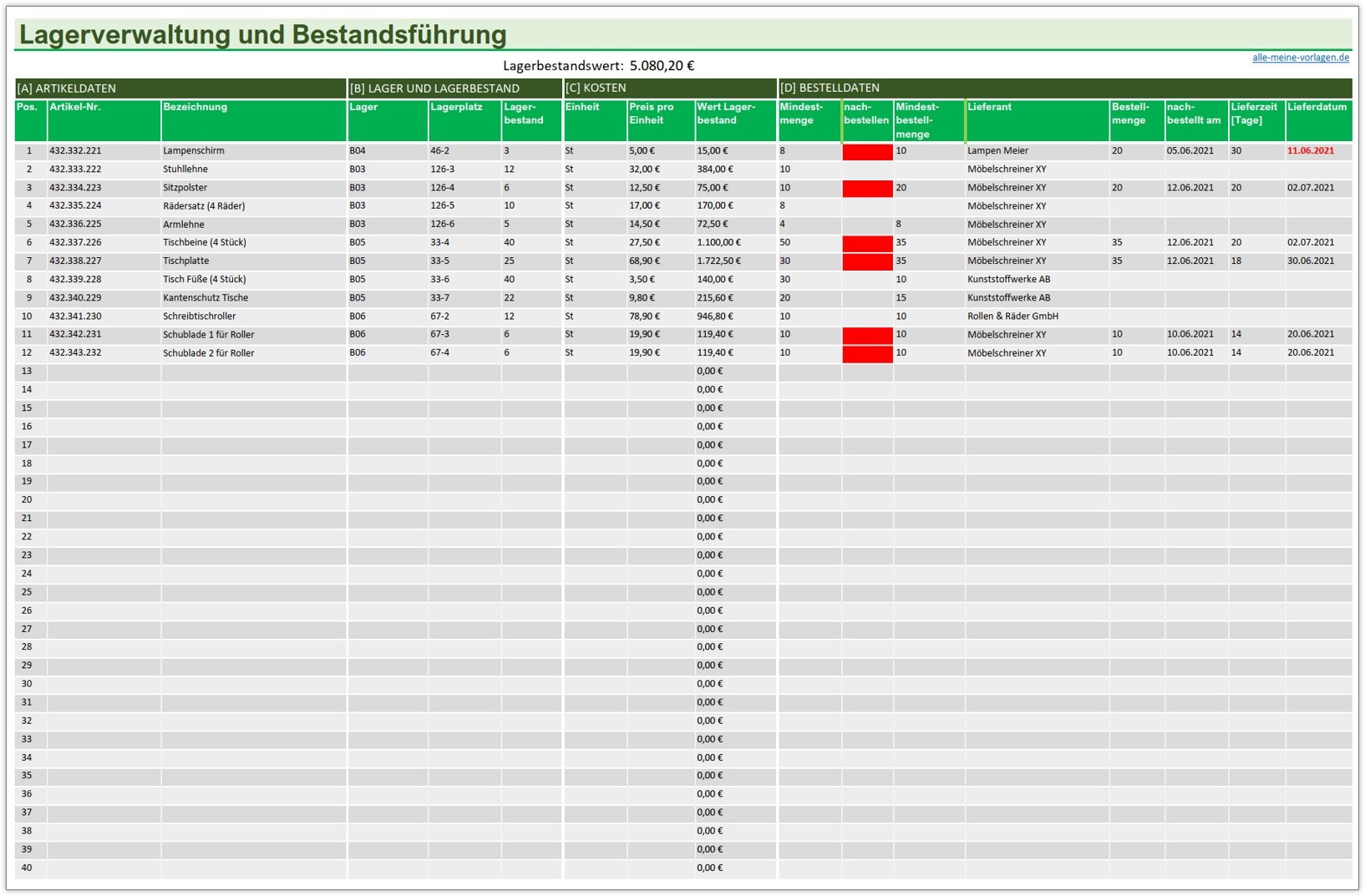Lagerverwaltung Und Bestandsf hrung Mit Excel Alle meine Vorlagen de