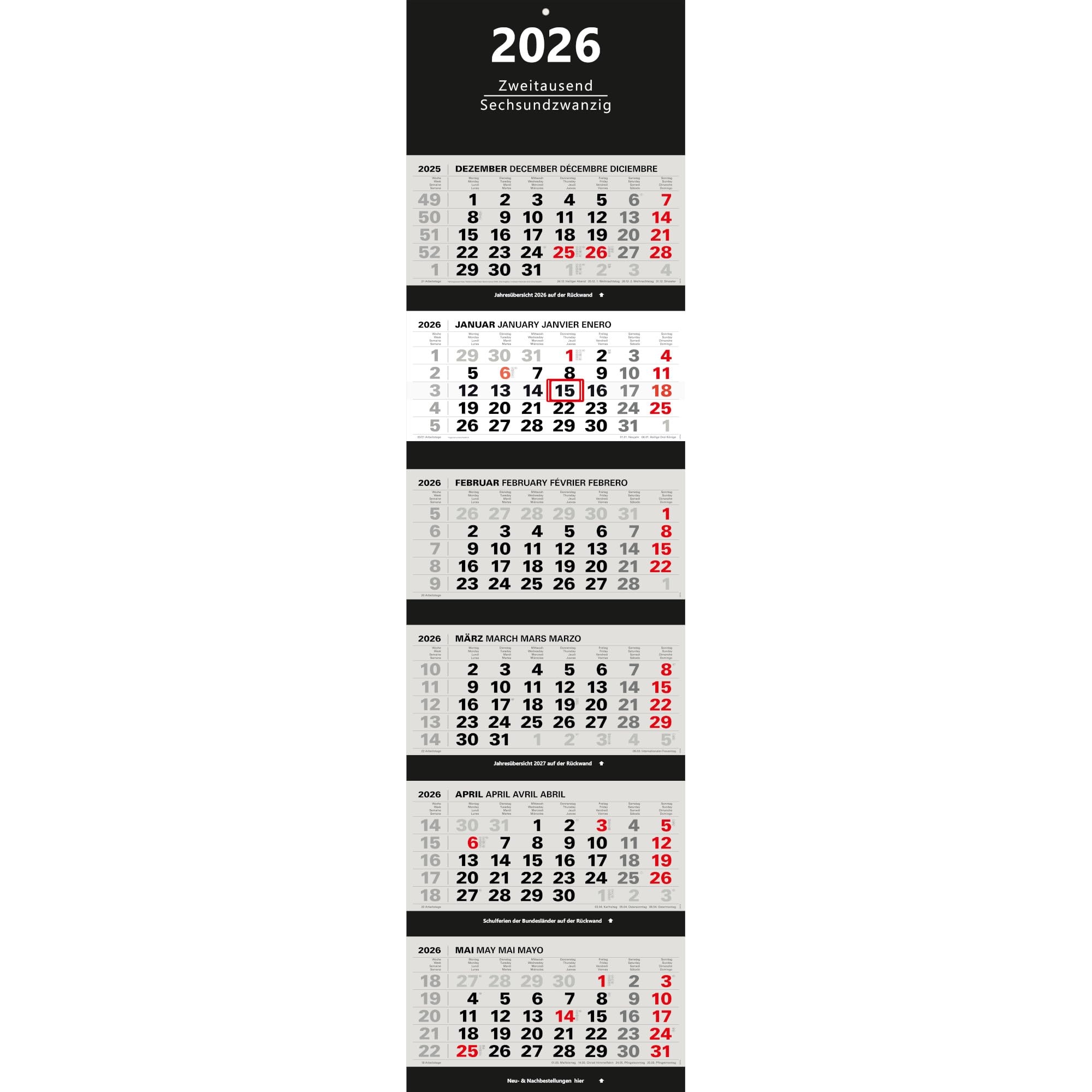Large 6 Month Calendar 2025 XXL Wall Calendar 6 Months Office Calendar Black Amazon de Stationery Office Supplies