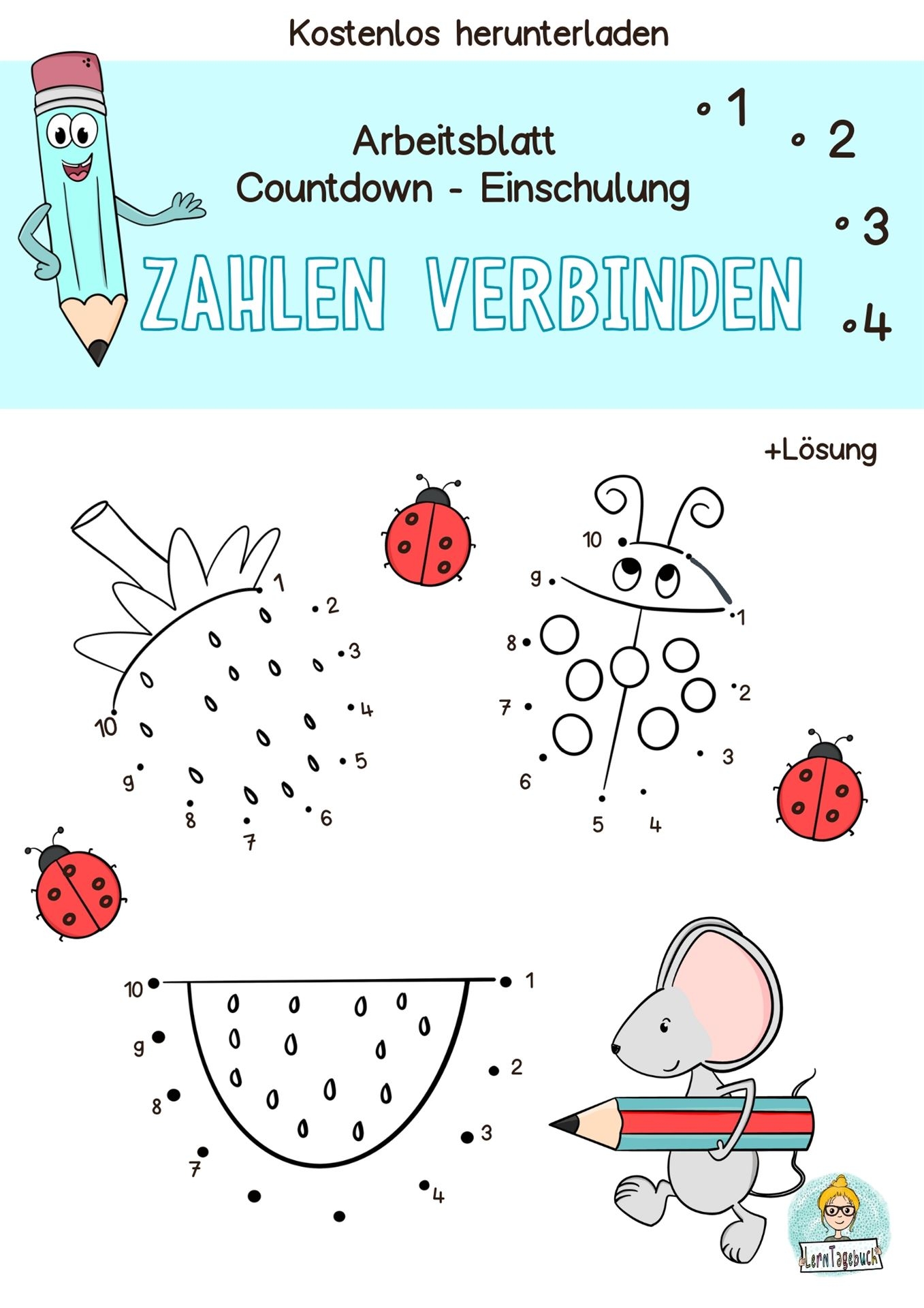 Lerntagebuch Tag 7 Mathe Arbeitsblatt Z hlen Lernen Zahlen Verbinden