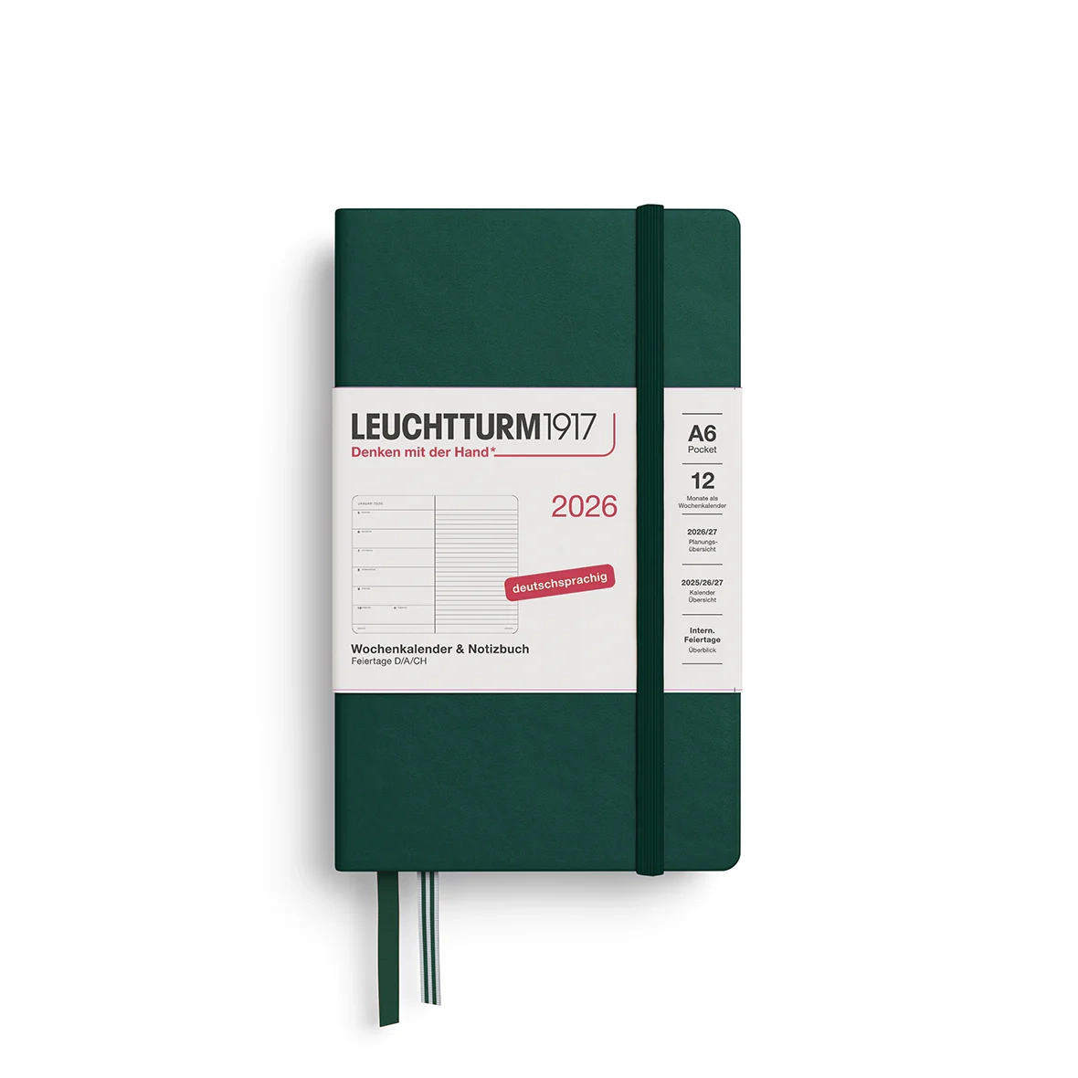 Leuchtturm1917 2026 A6 Pocket Weekly Planner And Notebook Forest Gre