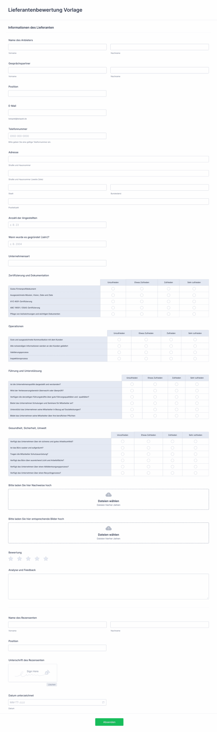 Lieferantenbewertung Vorlage Formularvorlage Jotform