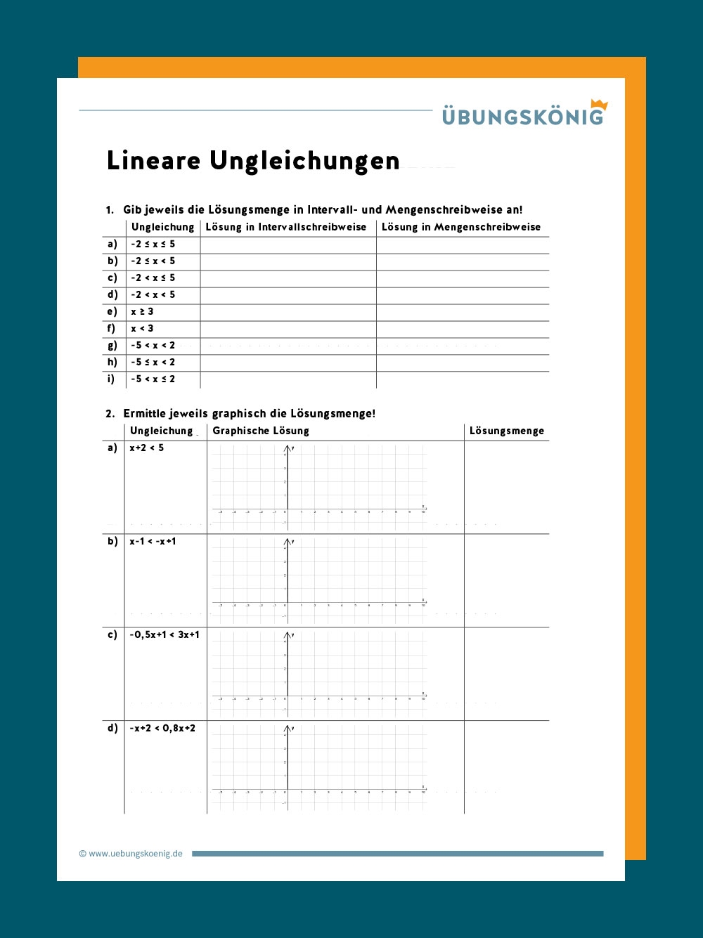 Ungleichungen 2. Klasse Arbeitsblätter