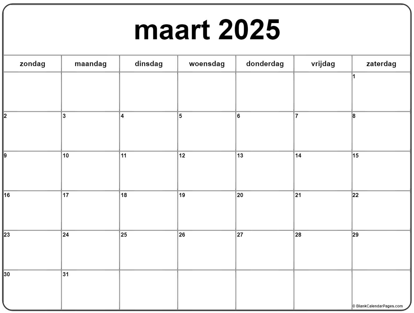 Maart 2025 Kalender Nederlandse Kalender Maart