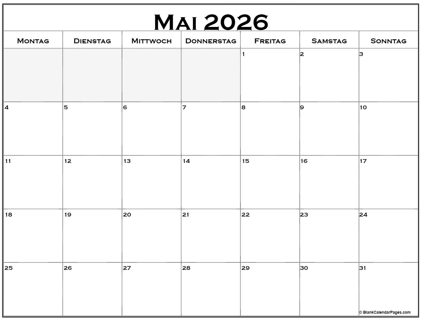 Mai 2026 Kalender Auf Deutsch Kalender 2026