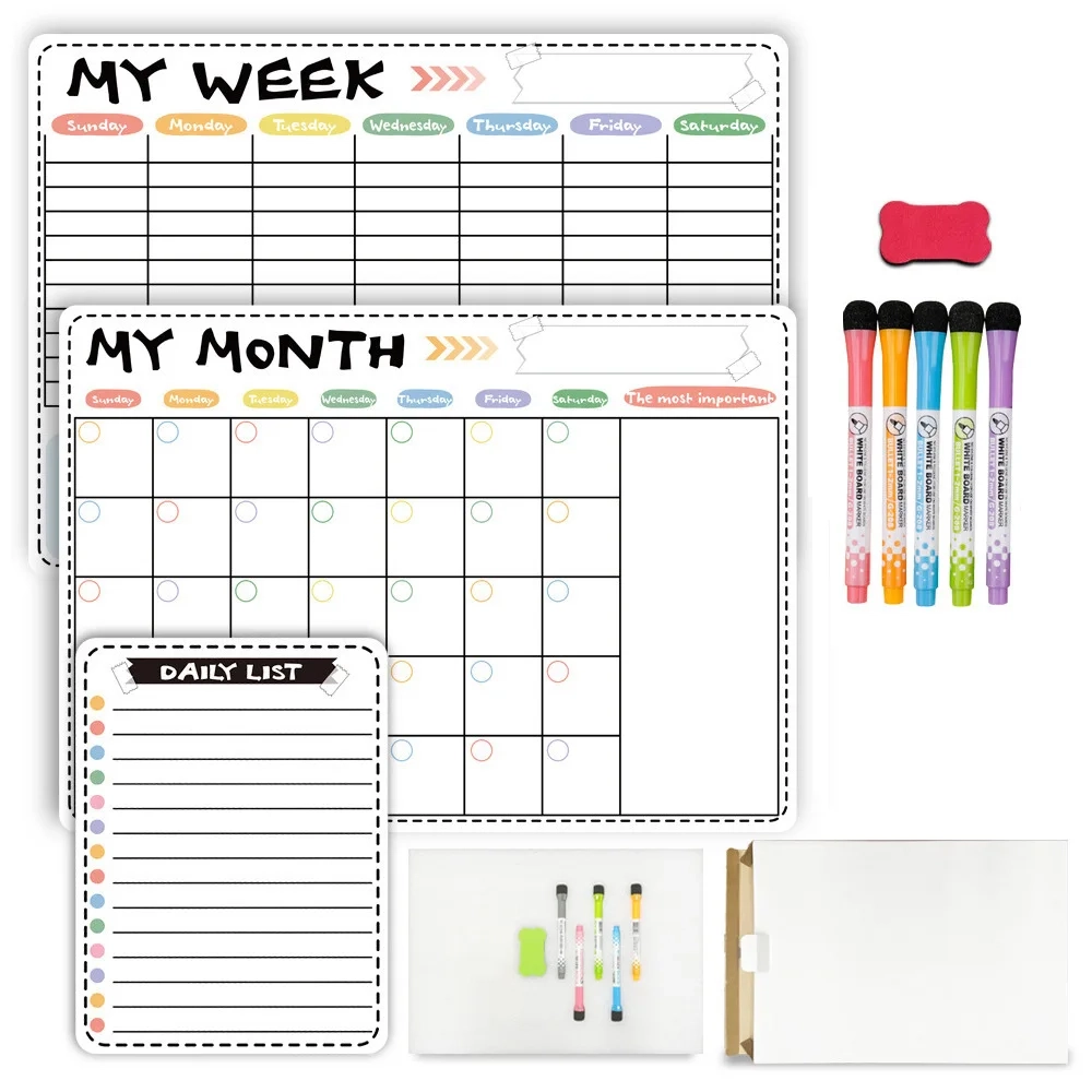 Medium Art Deco Magnetic Dry Erase Planer Bundle Monatlicher Tages Kalender Whiteboard Set Marker F r K hlschrank