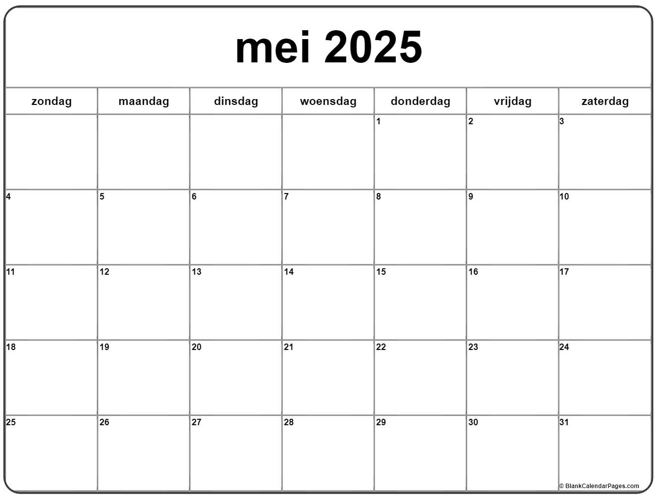 Mei 2025 Kalender Nederlandse Kalender Mei
