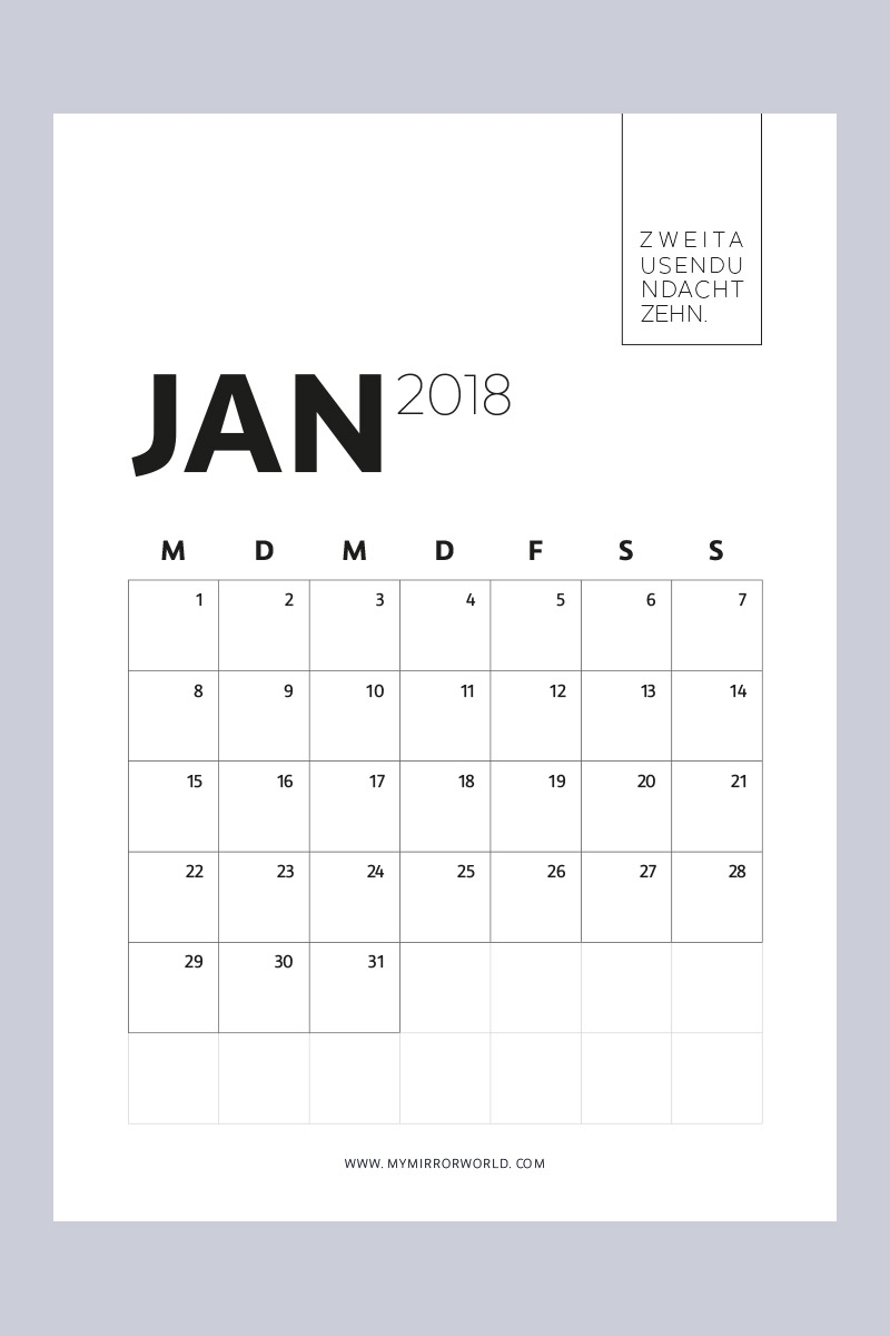 Meine Kalender 2018 Zum Ausdrucken F r Dich My Mirror World