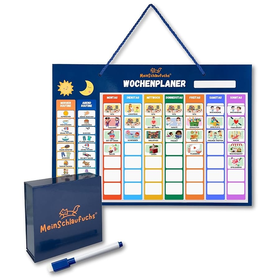 MeinSchlaufuchs Wochenplaner Kinder Montessori Magnettafel Inkl 250 Magnete Aufbewahrungsbox Kordel Stift Beschreib Abwischbar Routine Planer Kinder Kalender Kinder Amazon de Spielzeug