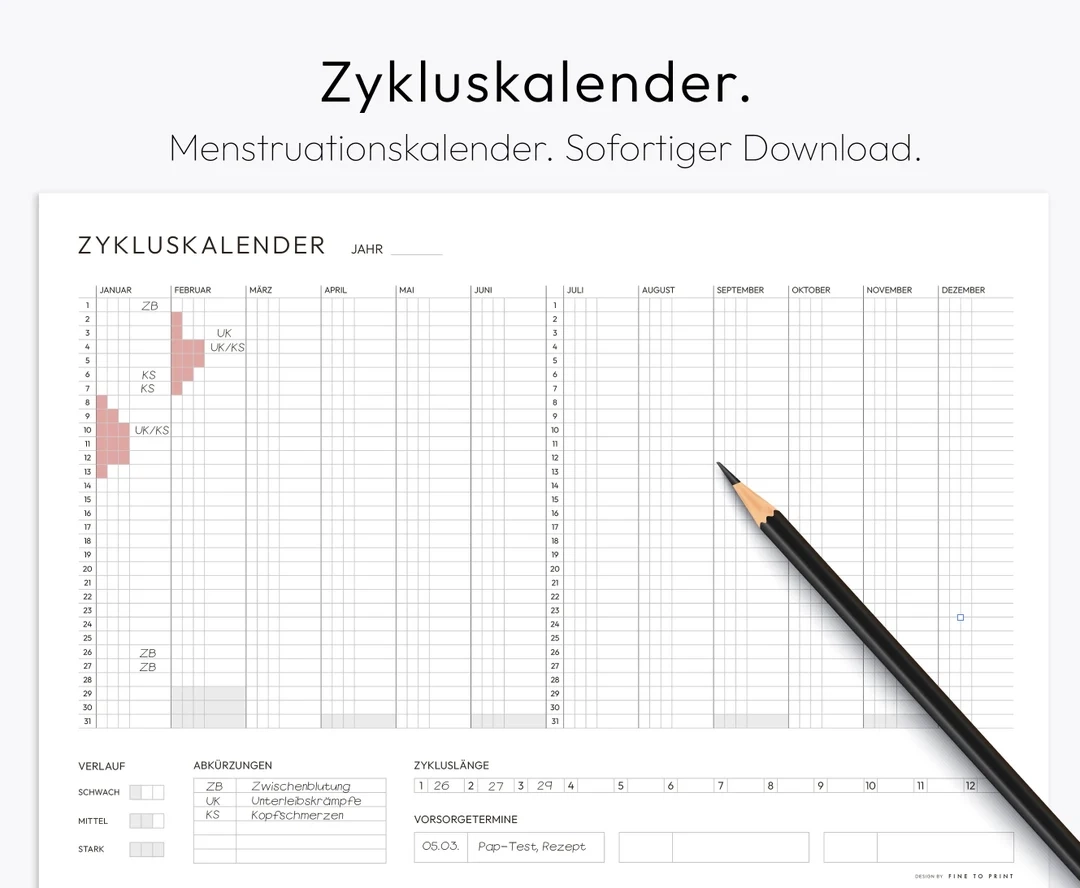 Menstruationskalender Zykluskalender Zyklusplan Periode Kalender Fruchtbare Tage Zum Ausdrucken Digital Deutsch Etsy de