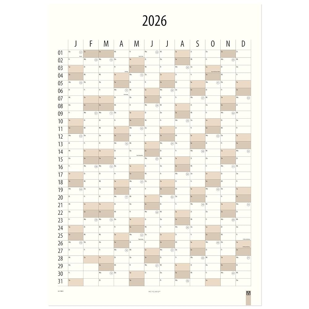 MEYCARD A2H PURE II Wandkalender 2026 Hochformat DIN A2 Jahresplaner Gerollt In Stabiler H lse Amazon de B robedarf Schreibwaren