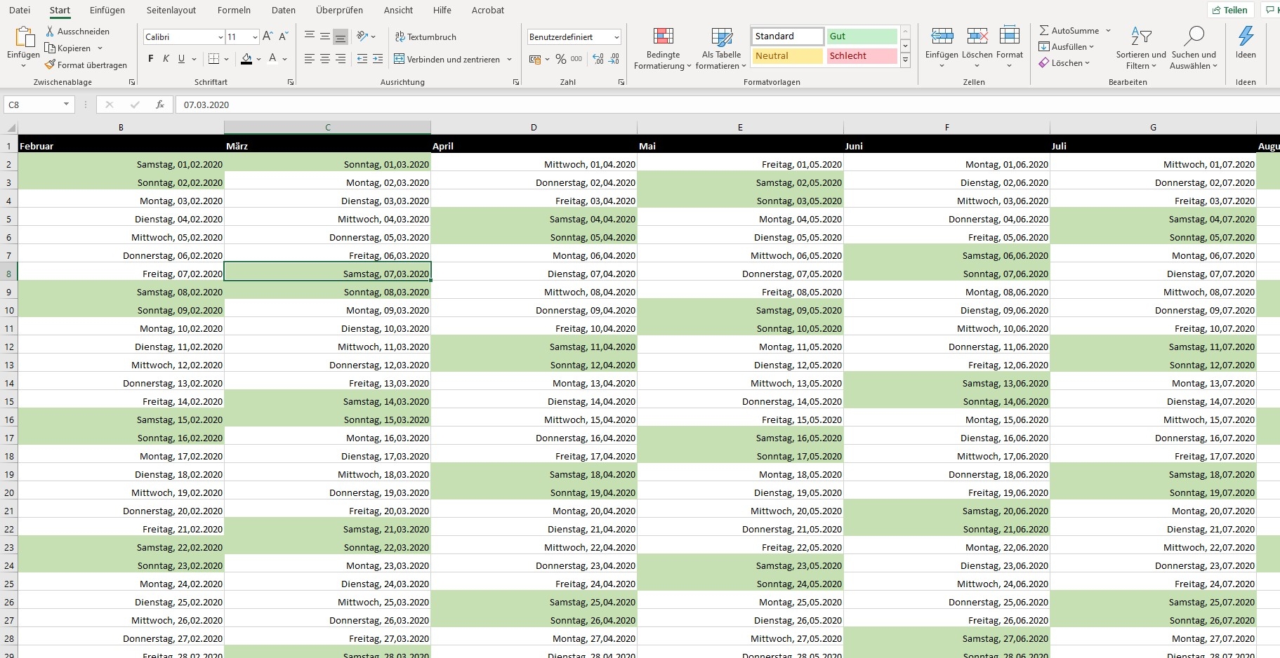 Kalender Im Excel Erstellen