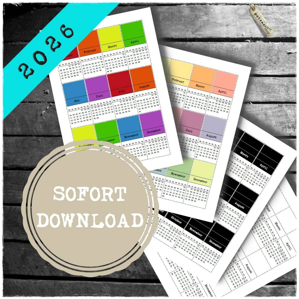 Mini Kalender 2026 Zum Ausdrucken Monats Tabs Oben PDF 4 Varianten Mini Kalender 2026 Zum Ausdrucken Monats Tabs Oben PDF 4 Varianten