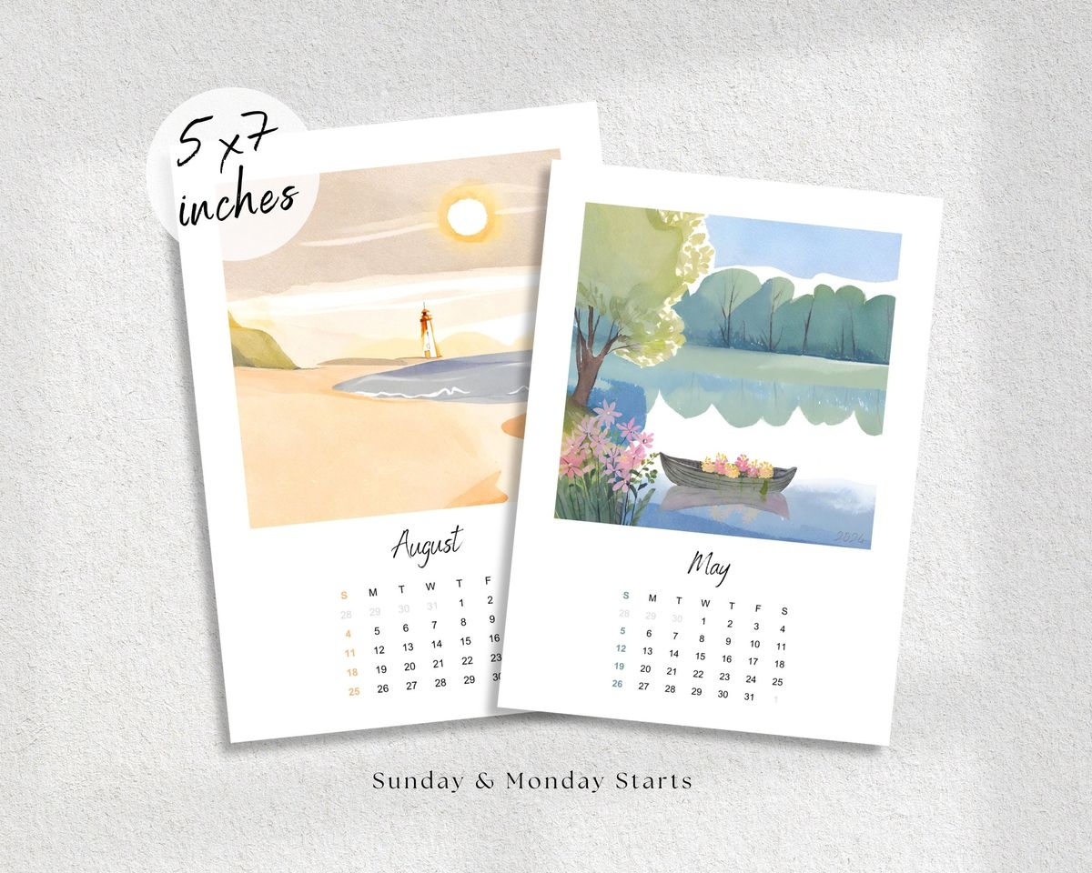 Minikalender 2024 Aquarell Monatskalender 2024 13 X 18 Cm Gro er Kalender Zum Ausdrucken 2024 Tischkalender 2024 Mini Wandkalender 2024