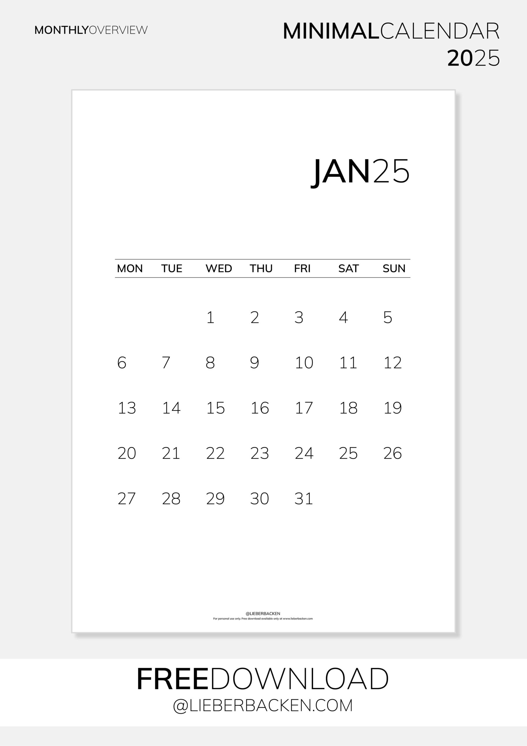 Minimal Calendar Freebie Printables Minimalistischer Kalender Gratis Download LieberBacken
