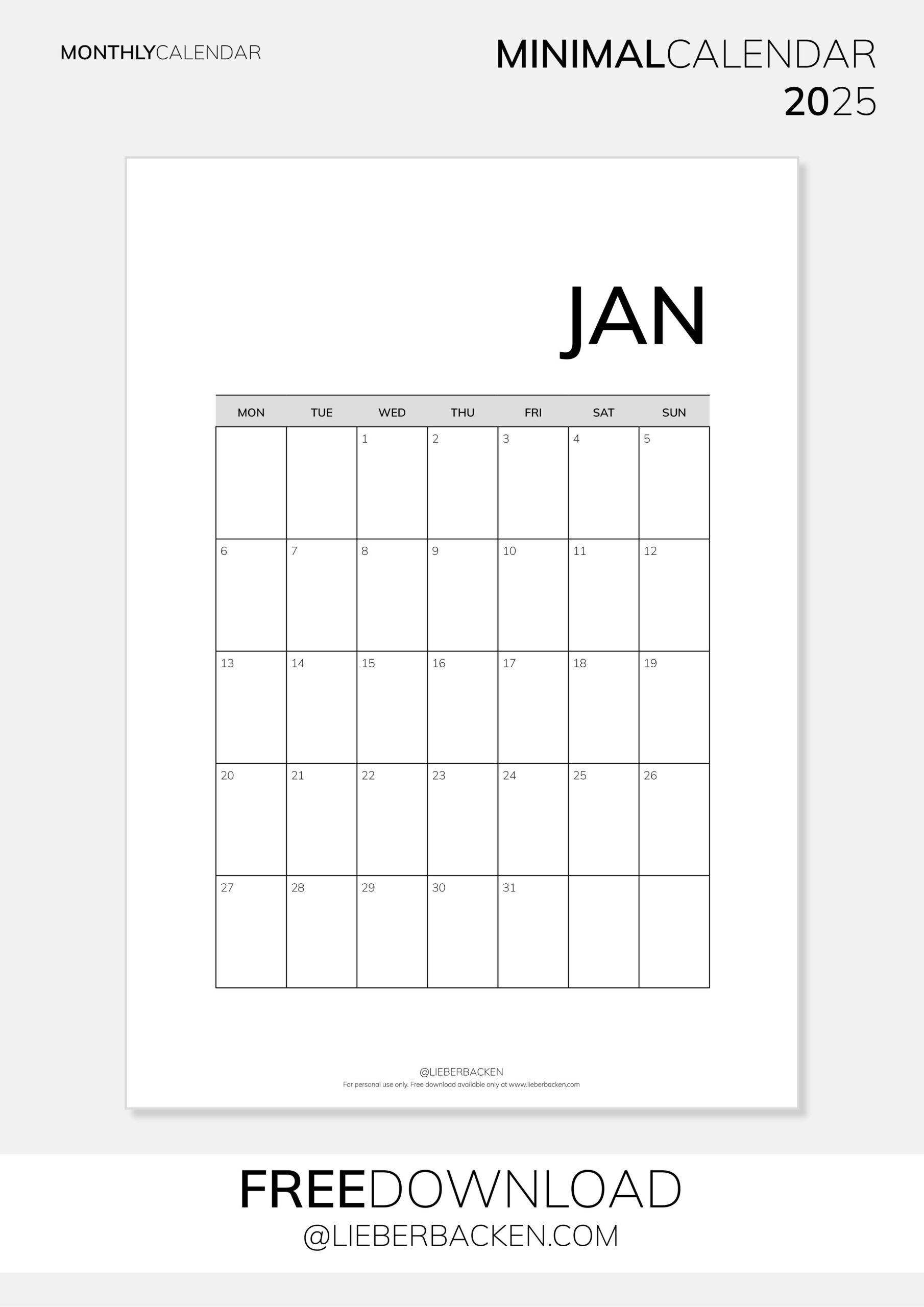 Minimal Calendar Freebie Printables Minimalistischer Kalender Gratis Download LieberBacken