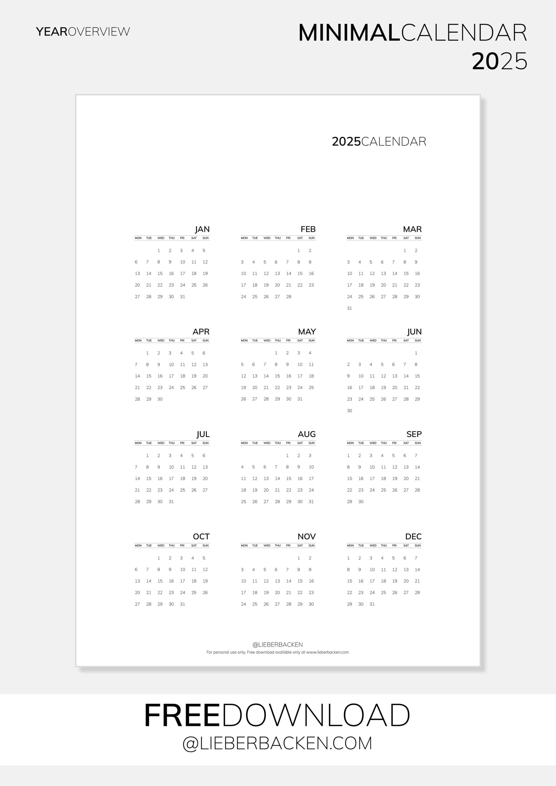 Minimal Calendar Freebie Printables Minimalistischer Kalender Gratis Download LieberBacken