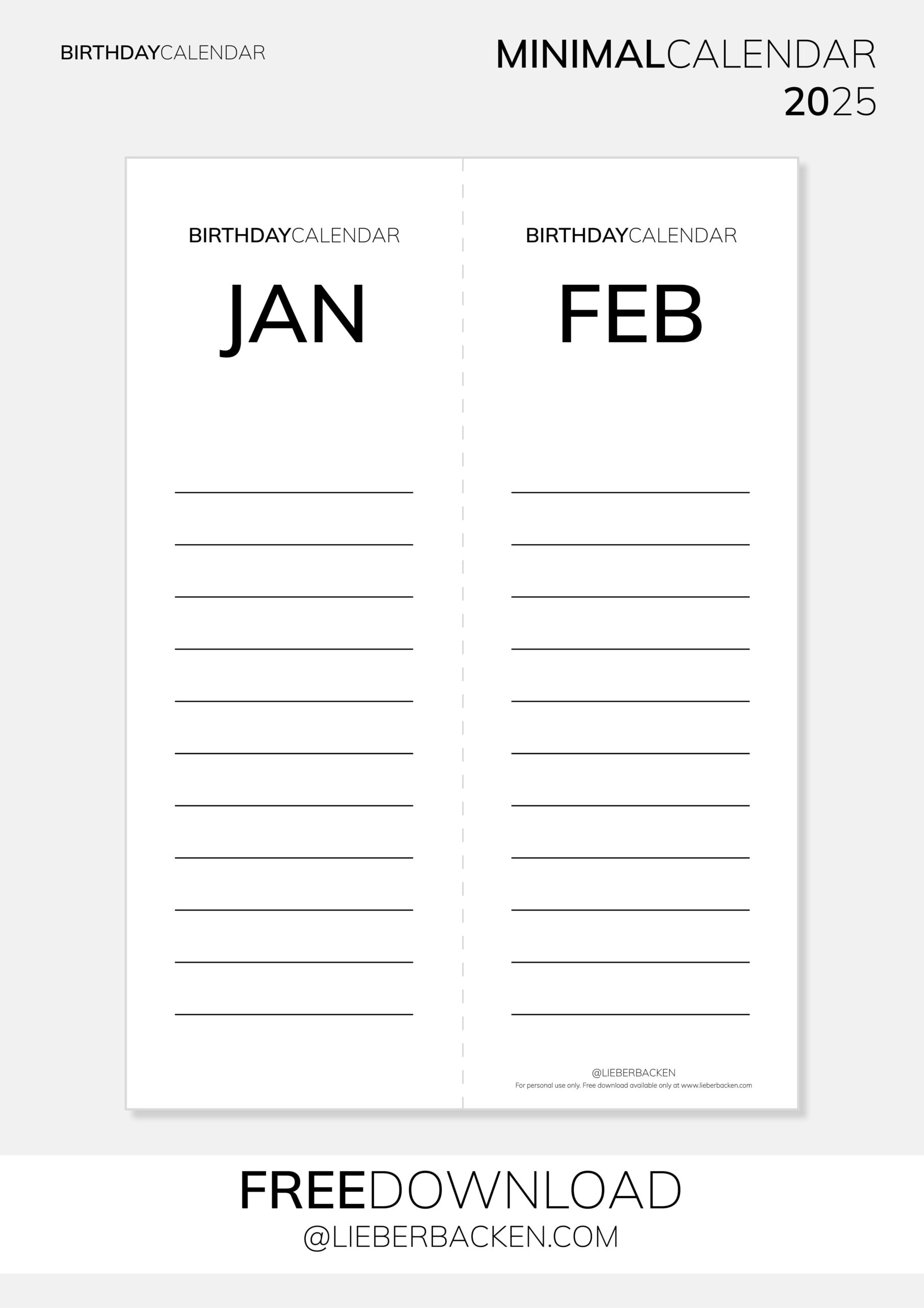Minimal Calendar Freebie Printables Minimalistischer Kalender Gratis Download LieberBacken