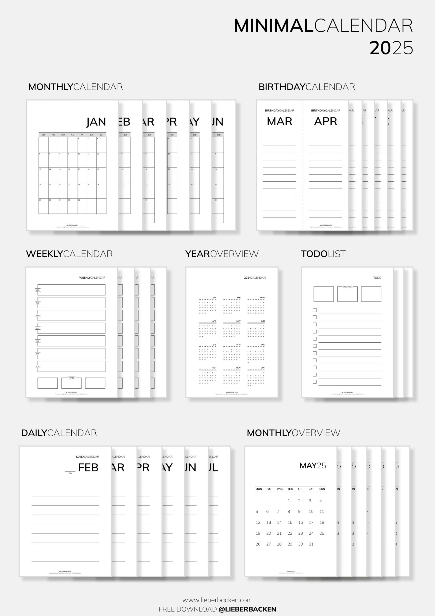 Minimal Calendar Freebie Printables Minimalistischer Kalender Gratis Download LieberBacken