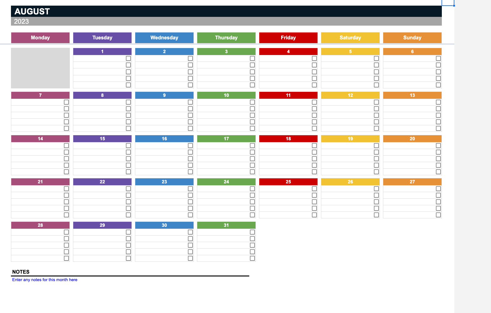Kalender Jahr in Monate Template