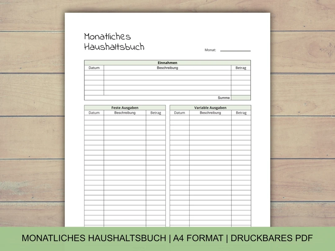 Monatliches Haushaltsbuch PDF A4 Format Haushaltsplan F r Einnahmen Und Ausgaben Etsy de