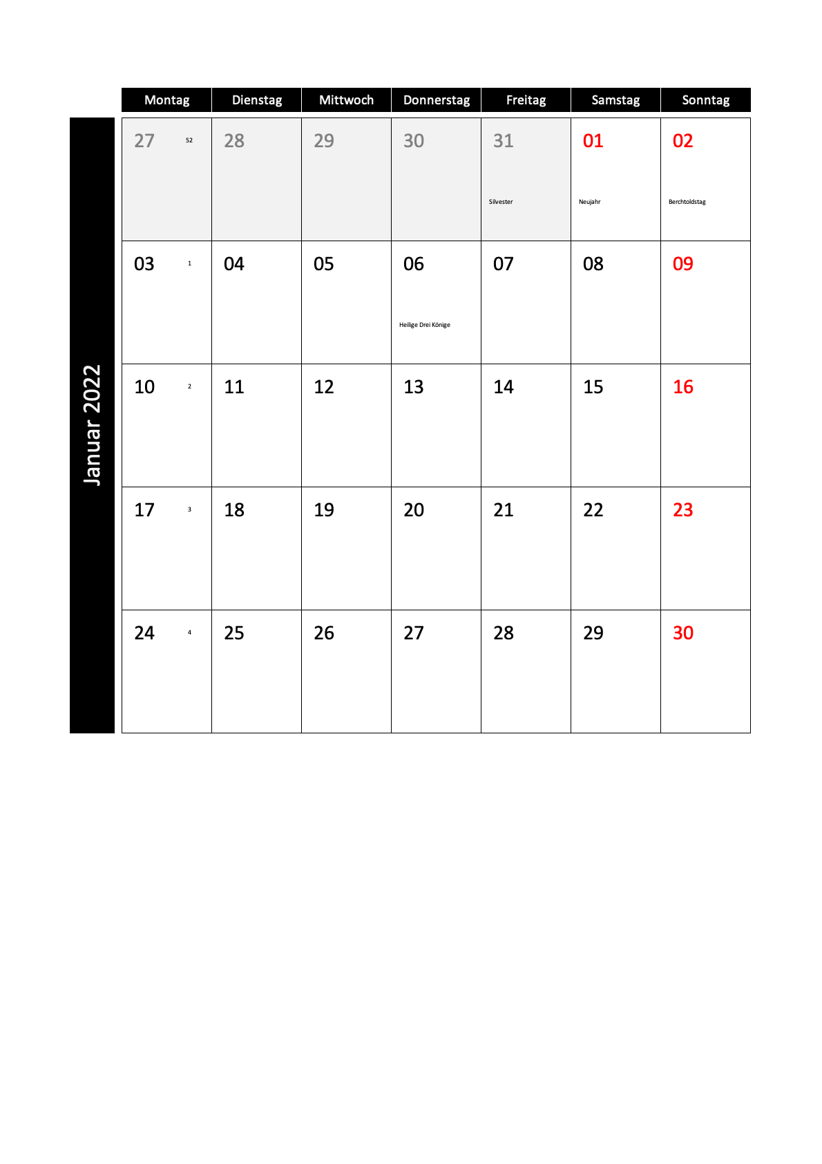 Monatskalender 2022 Schweiz Excel PDF Gratis Download
