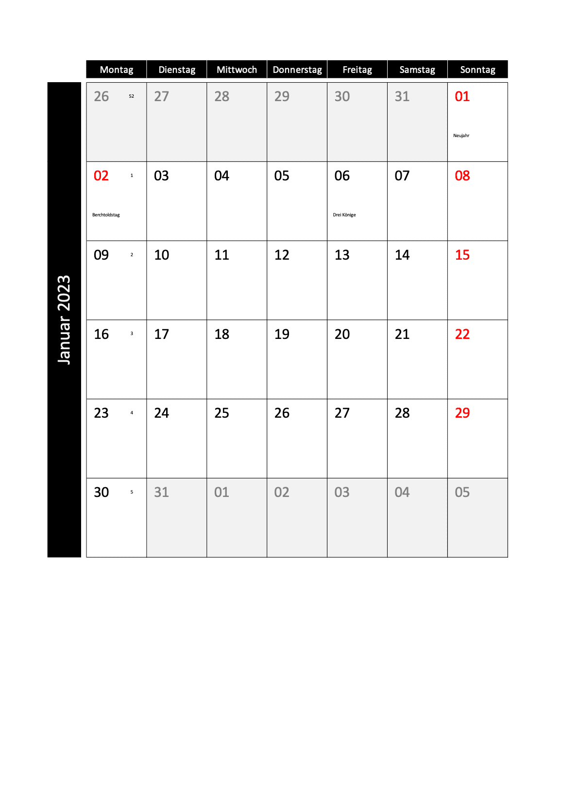 Monatskalender 2023 Schweiz Excel PDF Kostenlos