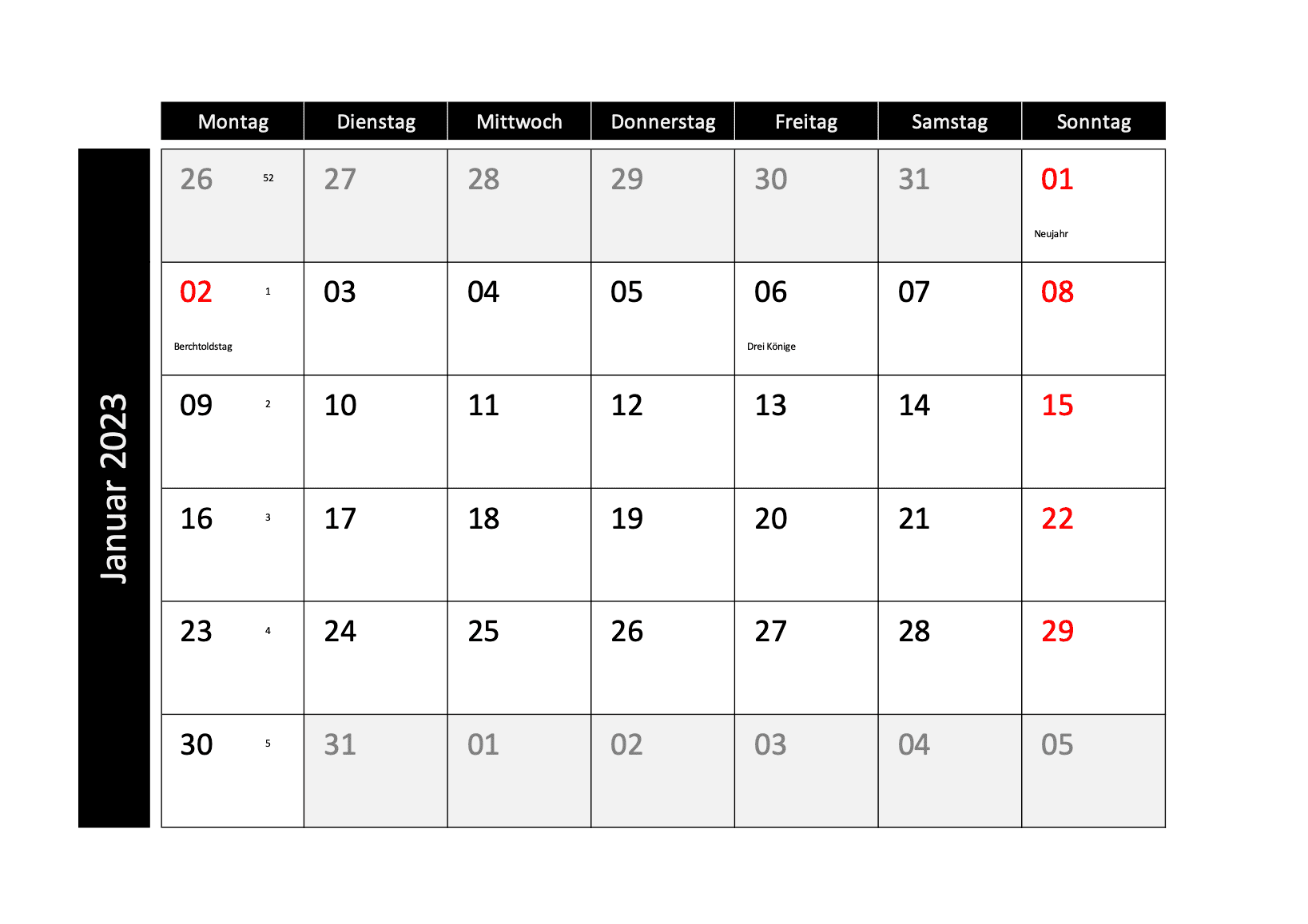 Monatskalender 2023 Schweiz Excel PDF Kostenlos