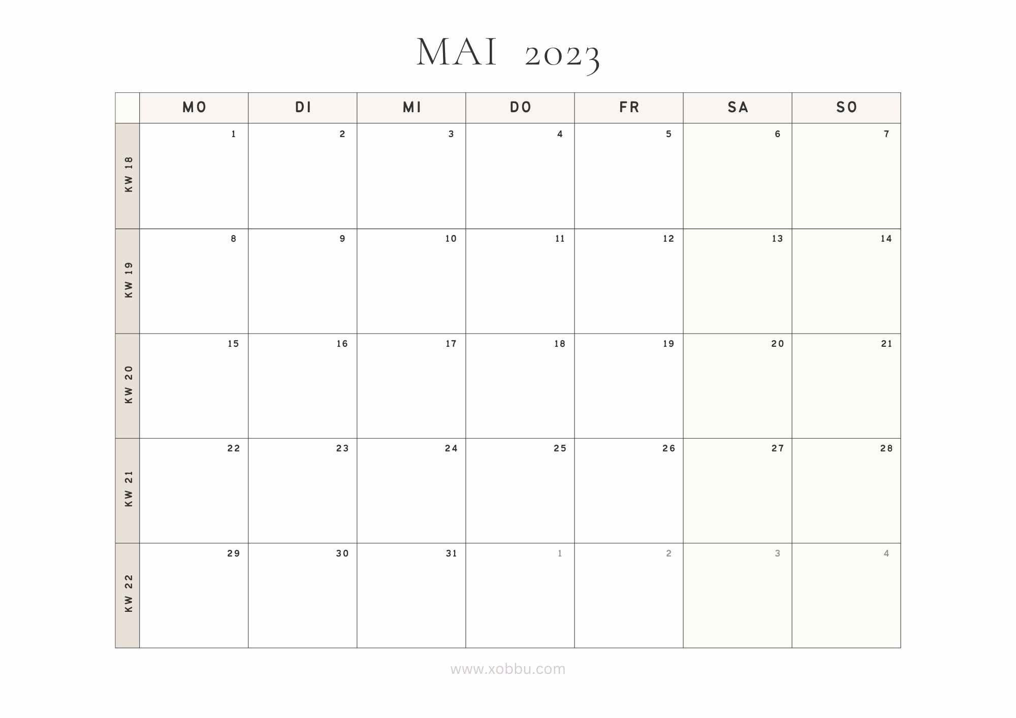 Monatskalender 2023 Xobbu