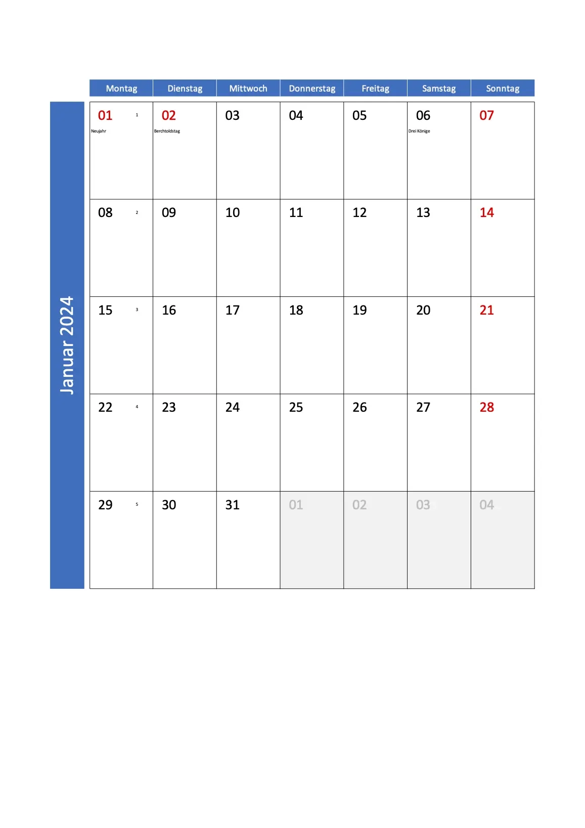Monatskalender 2024 Schweiz Zum Ausdrucken Excel PDF 
