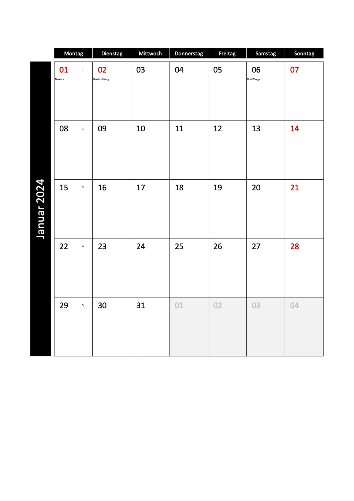 Monatskalender 2024 Schweiz Zum Ausdrucken Excel PDF 