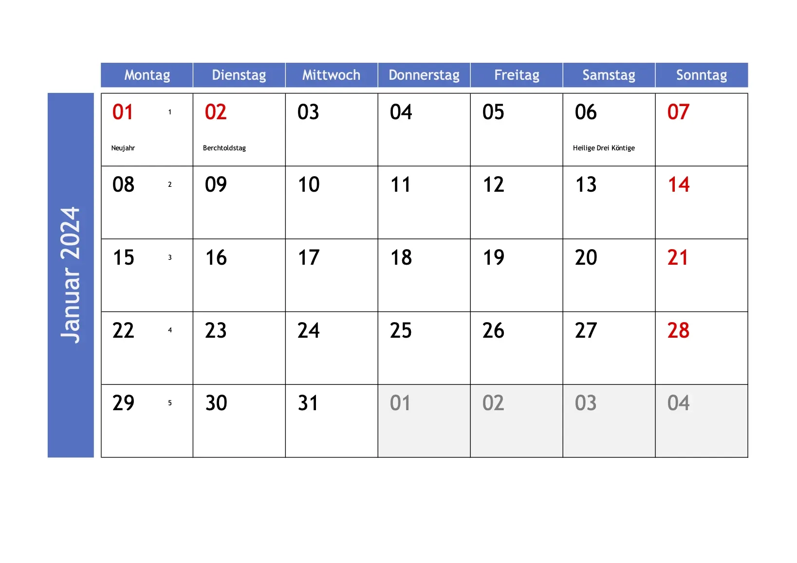 Monatskalender 2024 Schweiz Zum Ausdrucken Excel PDF 