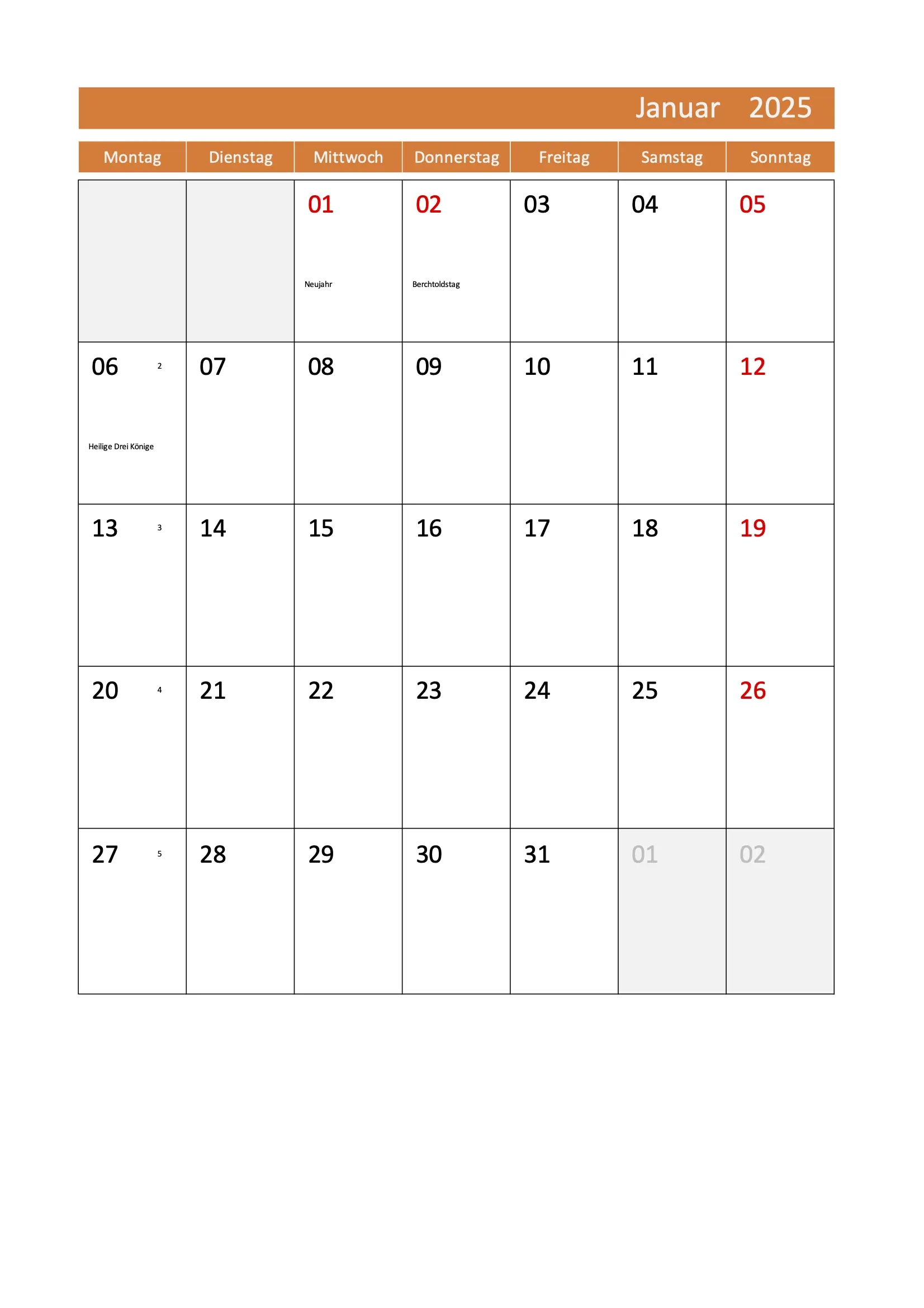 Monatskalender 2025 Schweiz Zum Ausdrucken Excel PDF 