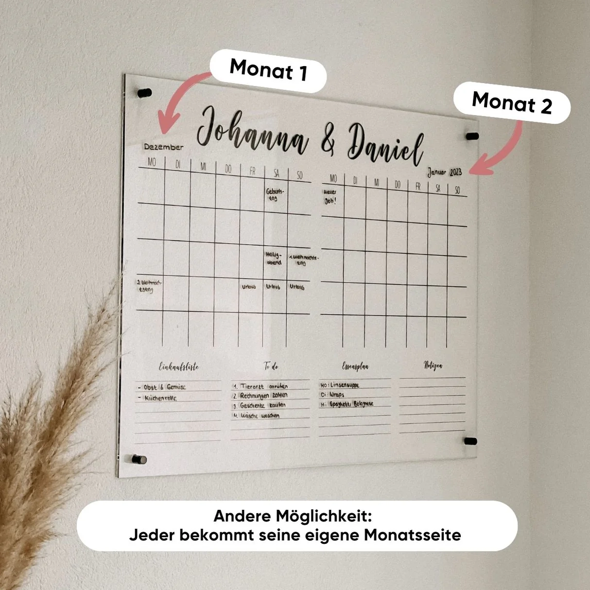 Monatskalender Mit 2 Monaten Aus Acryl Glas Personalisierbar Mit Namen Mehr Wunsch Kalender