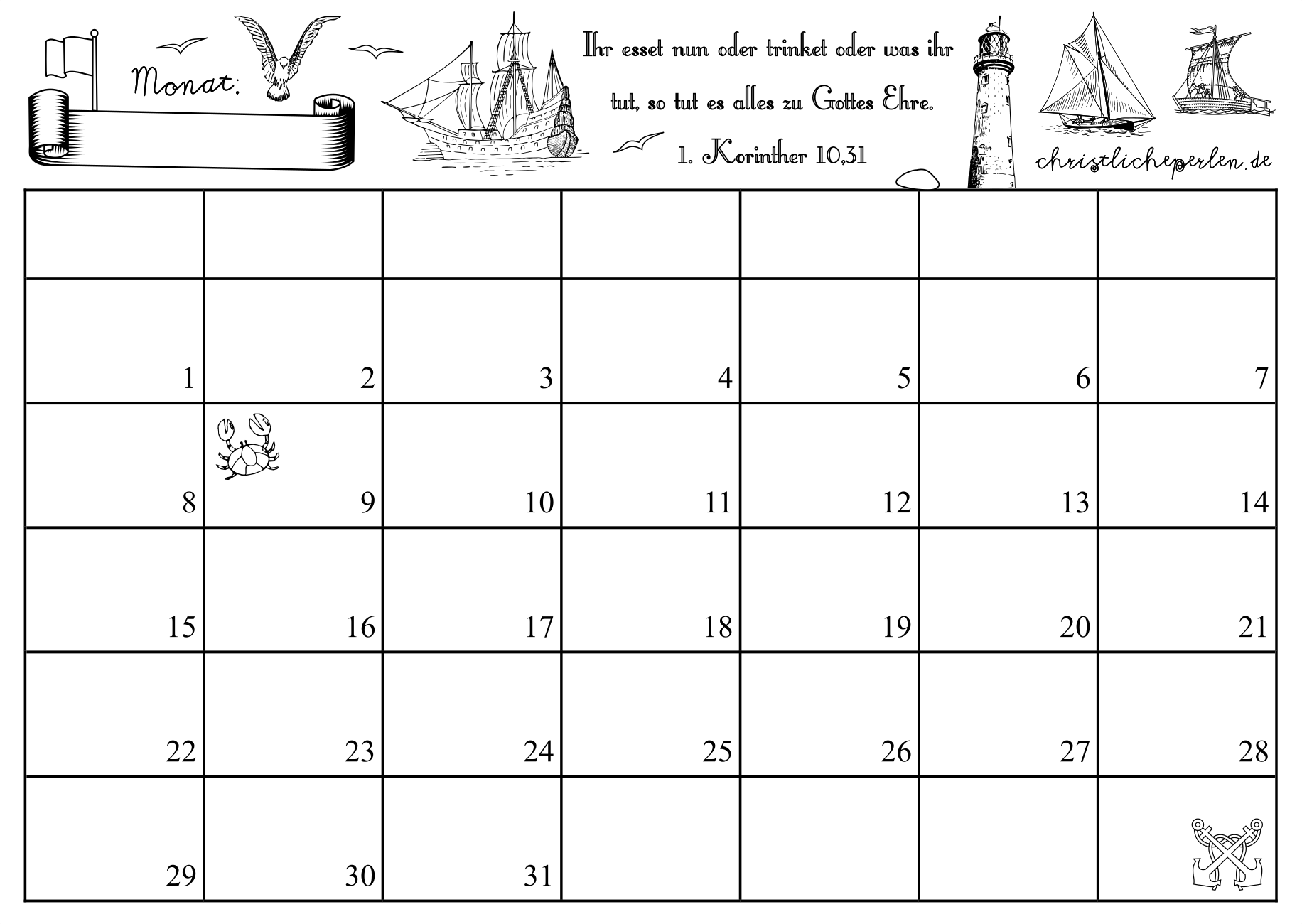 Monatskalender Zum Ausdrucken Christliche Perlen