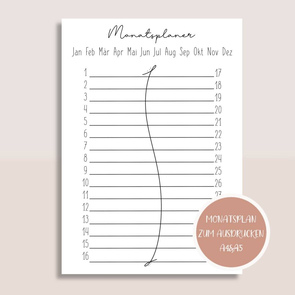 Monatsplan Monatsplaner Undatiert Zum Ausdrucken A5 A6 Planer Listen Printables