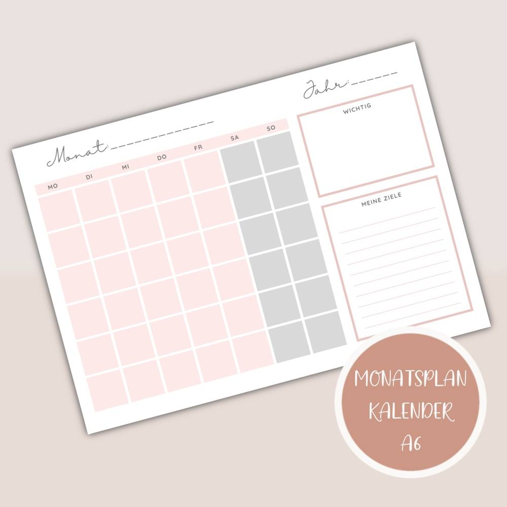 Monatsplan Monatsplaner Zum Ausdrucken A4 Planer Listen Printables