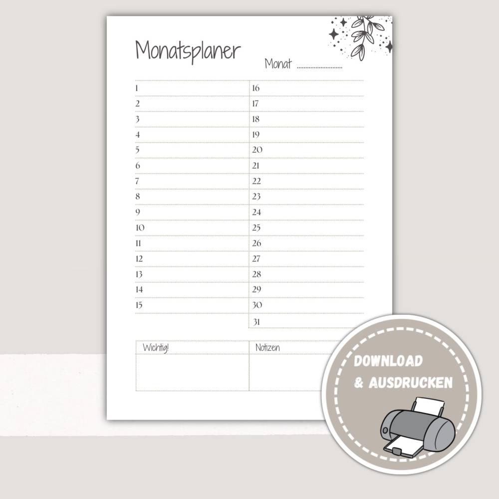 Monatsplan Monatsplaner Zum Ausdrucken Pdf Download Monatsplan Zum Ausdrucken Printables Druckvorlage Immerw hren